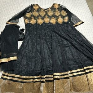 Black & Gold Anarkali Dress